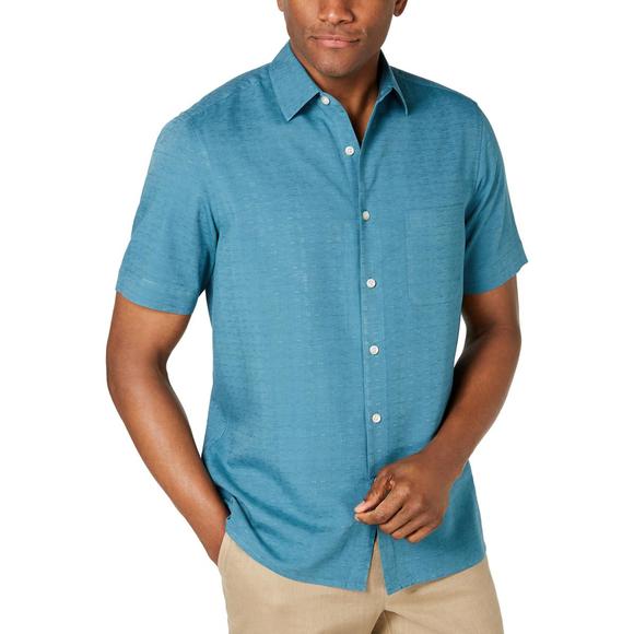 Tasso Elba Mens Green Silk Casual Short Sleeve Button-Down Shirt NWT - Picture 1 of 1